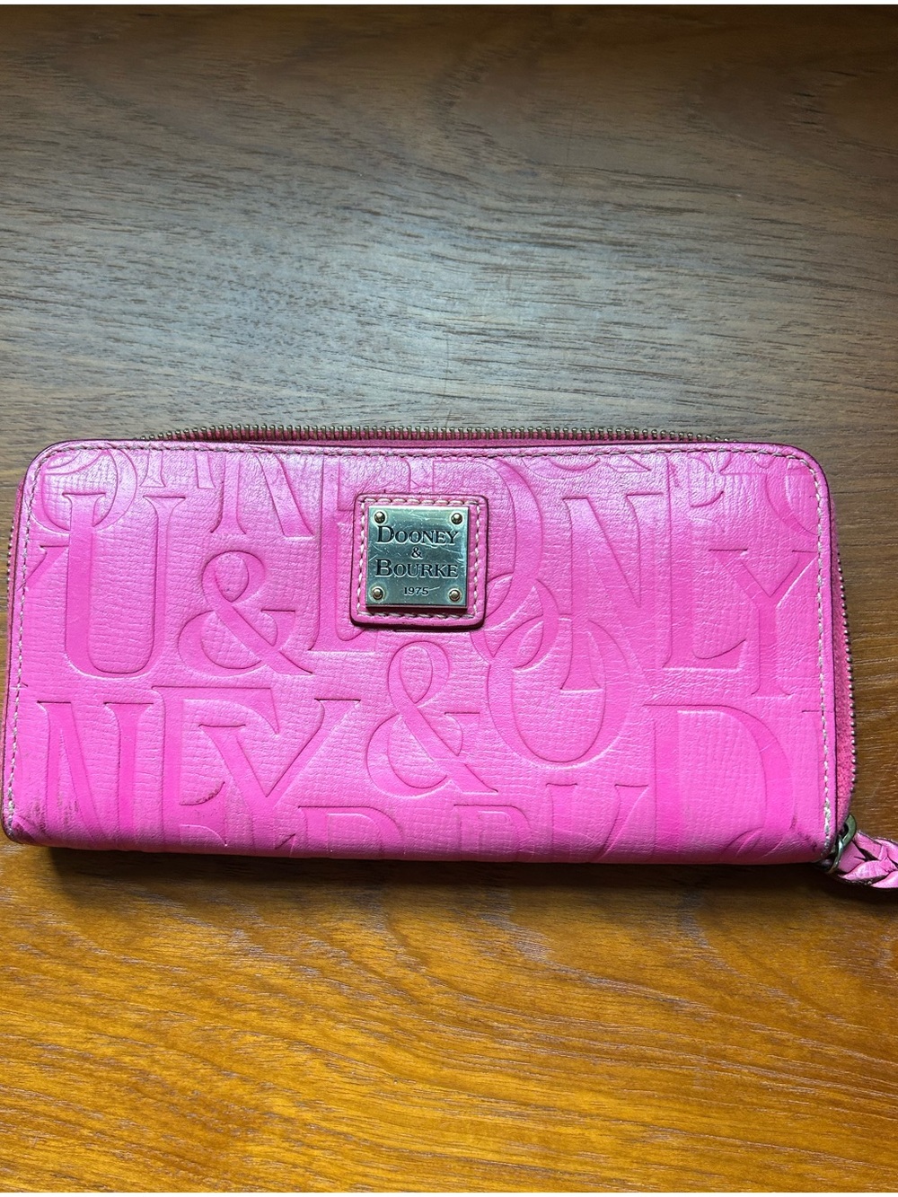 Dooney & Bourke Hot Pink Embossed Zip Wallet
